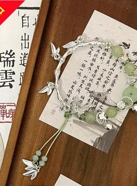 新中式森系儿童绿色竹节蝴蝶串珠手錬女生古风小众手串高颜值手饰