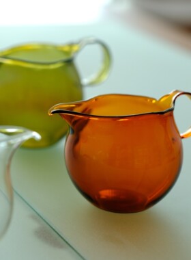 柒月里 纯手工彩色高硼硅玻璃带把不烫手 大容量公道杯分茶器茶海