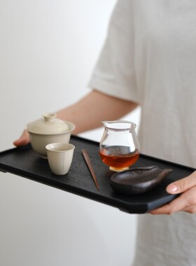 柒月里 白蜡木炭烧黑壶承日式侘寂风实木托盘干泡茶台小茶盘茶承