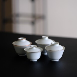 妙乐宝集审评手工岩茶包银盖碗景德镇白瓷不烫手家用功夫茶具茶器