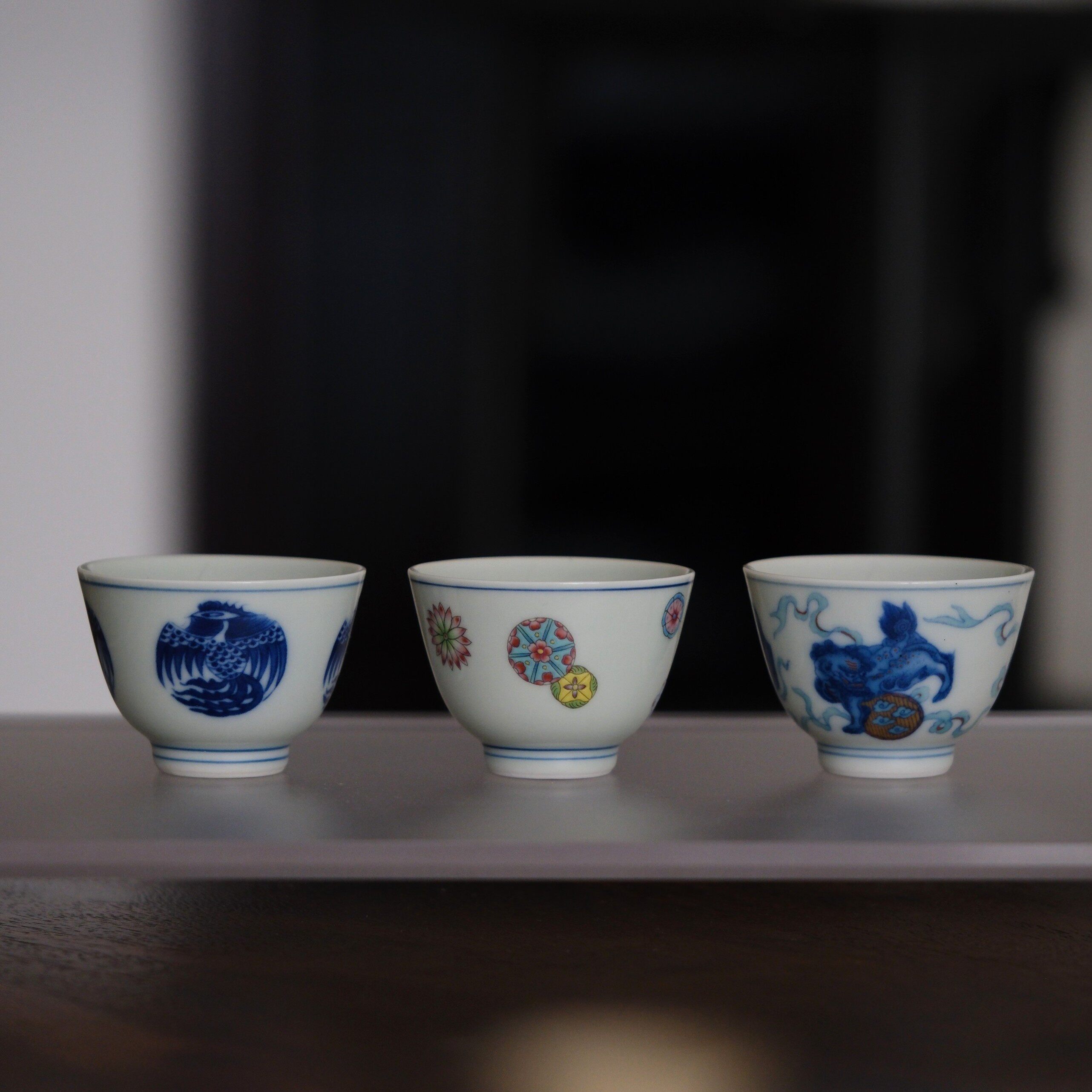 仿古青花团凤绣球寿桃狮子茶杯品茗杯主人杯个人客杯手工陶瓷茶具