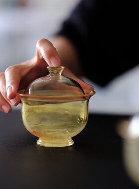 日式玻璃作者黄色气泡手工耐热玻璃主泡器盖碗家用泡茶器茶席茶具