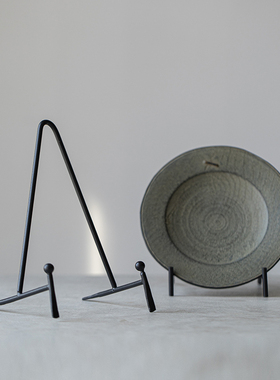 手作铁艺陶瓷盘展示架盘架铜镜底座茶饼收纳架书籍摆放架茶饼架