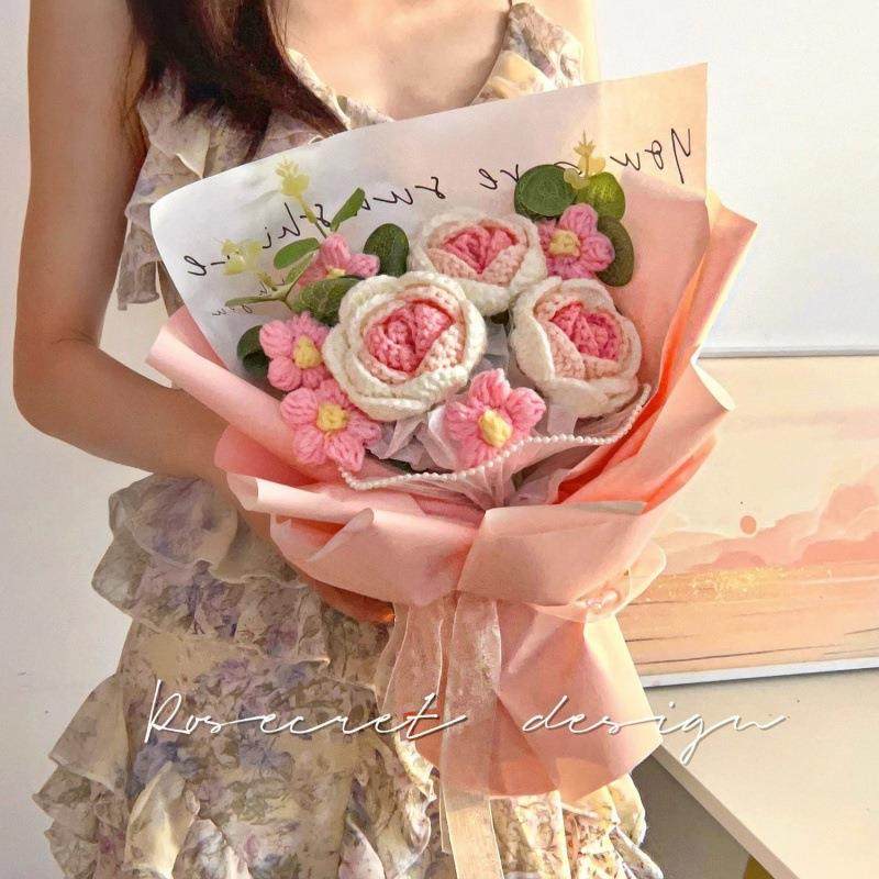 大束毛线手工针织花束成品创意女神玫瑰妇女节送女友闺蜜生日