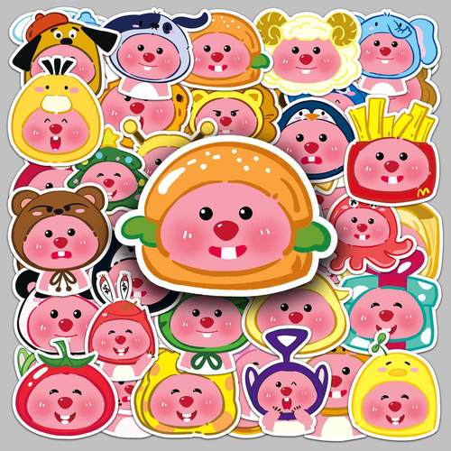 50张loopy头像卡通小海狸露比粉色可爱卡通防水装饰手机手账贴纸