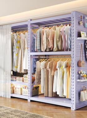 货架衣柜开放式挂衣架简易组装落地防尘钢制多层置物架出租房衣架