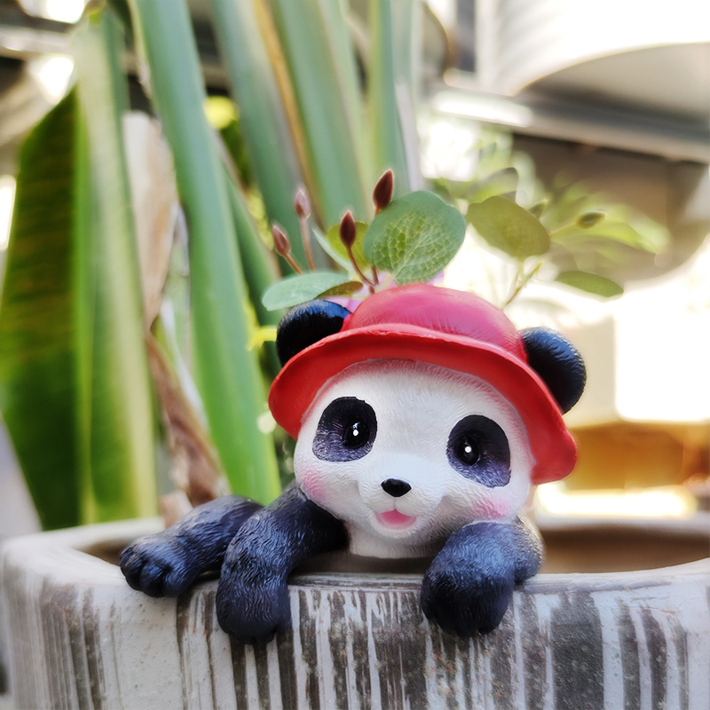 创意鱼缸小摆件花盆熊猫挂件仿真小动物盆景装饰品幼儿园民宿布景