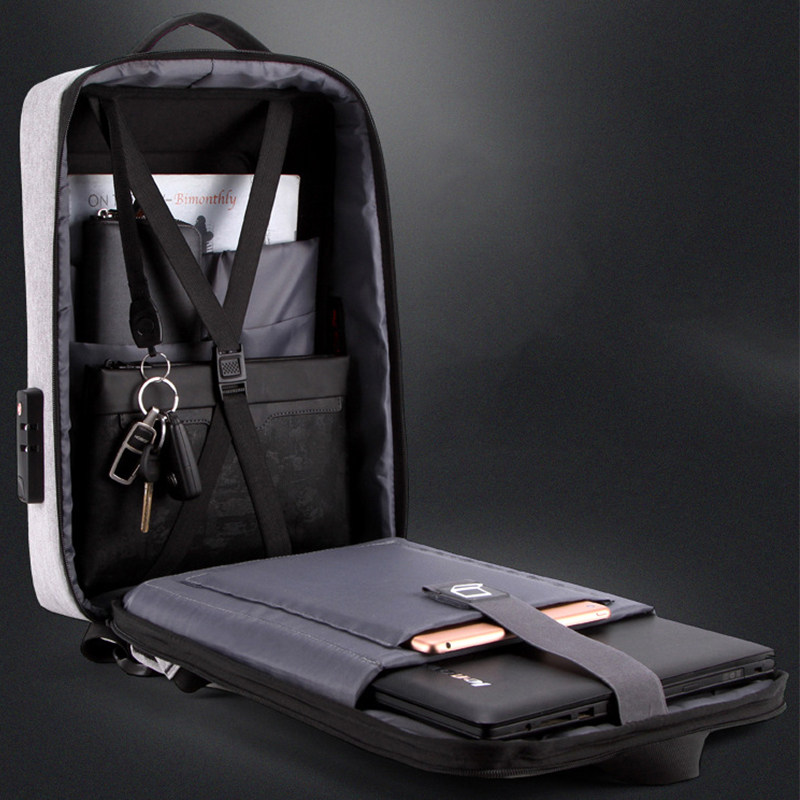 Mens Reflective Strip Multifunctional Anti theft Backpack 1