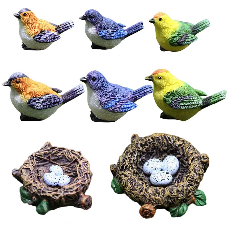 Simulation Birds And Birds Nests Ornament Resin Faux Garden