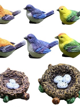 Simulation Birds And Birds Nests Ornament Resin Faux Garden