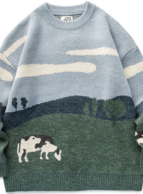 2021 Men Cows Vintage Winter Warm Daily Knitwear Pullover Ma