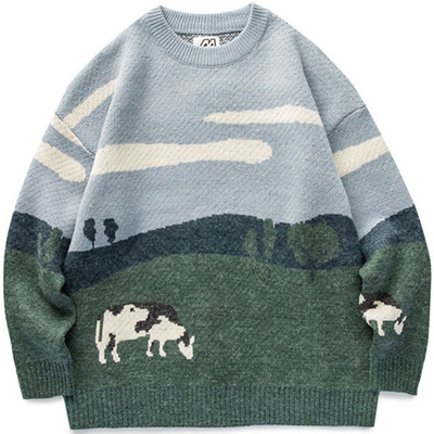 2021 Men Cows Vintage Winter Warm Daily Knitwear Pullover Ma