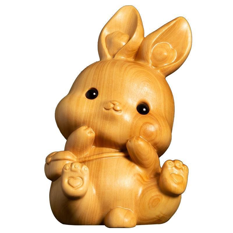 崖柏木雕罗卜兔子木质创意实木动物摆件生肖福财古风木雕装饰手作