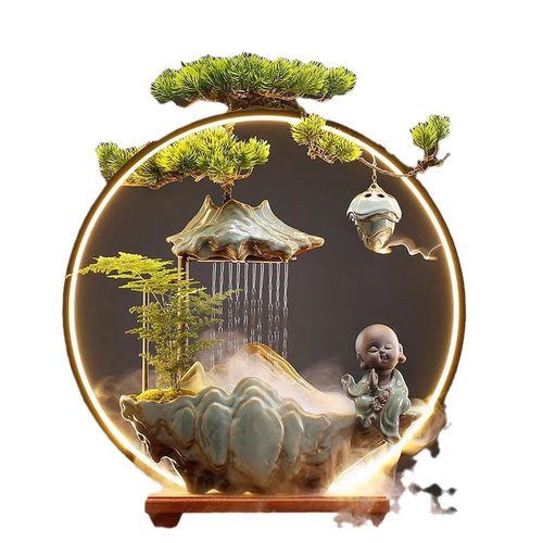 厂家厂家新中式流水摆件招财玄关假山客厅办公室桌面创意乔迁新居