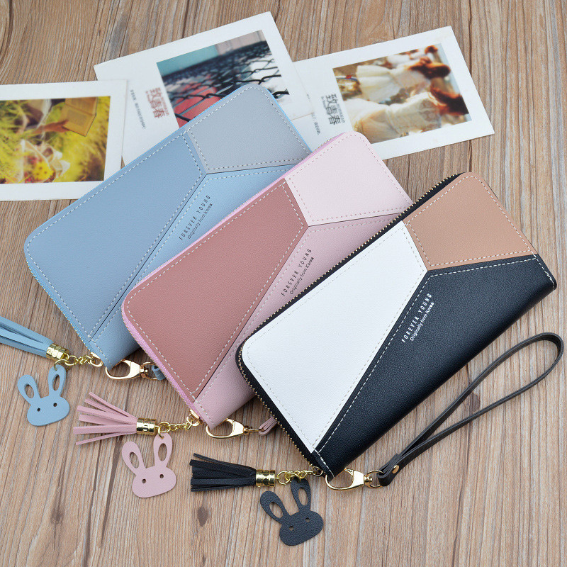 Geometric Luxury Leather Wallets Women Long Zipper Coin Purs