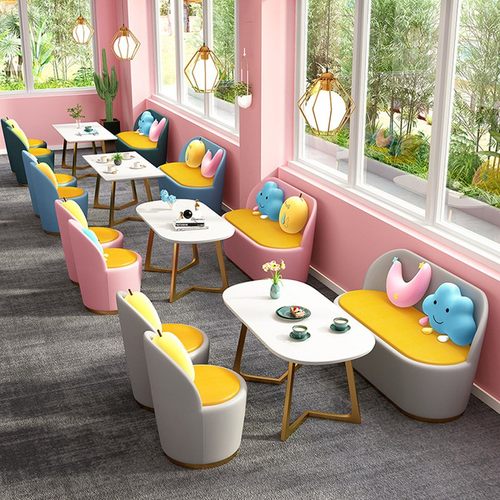 北欧现代甜品奶茶店桌椅组合洽谈接待卡座沙发可爱单人双人沙发