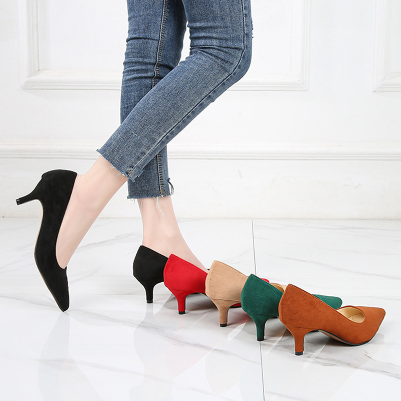 High Heel Pumps 5CM Shoes Work Flock Low Heel Large Size 35-