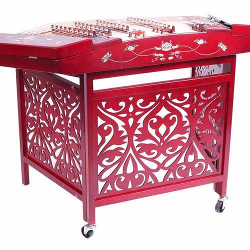 扬琴乐器配件实木材质旋转軲辘镂空雕刻洋琴乐器红色扬琴支架