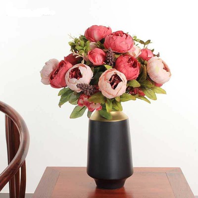 1Bunch Artificial Peony Flowers European Fake Leaf High Qual