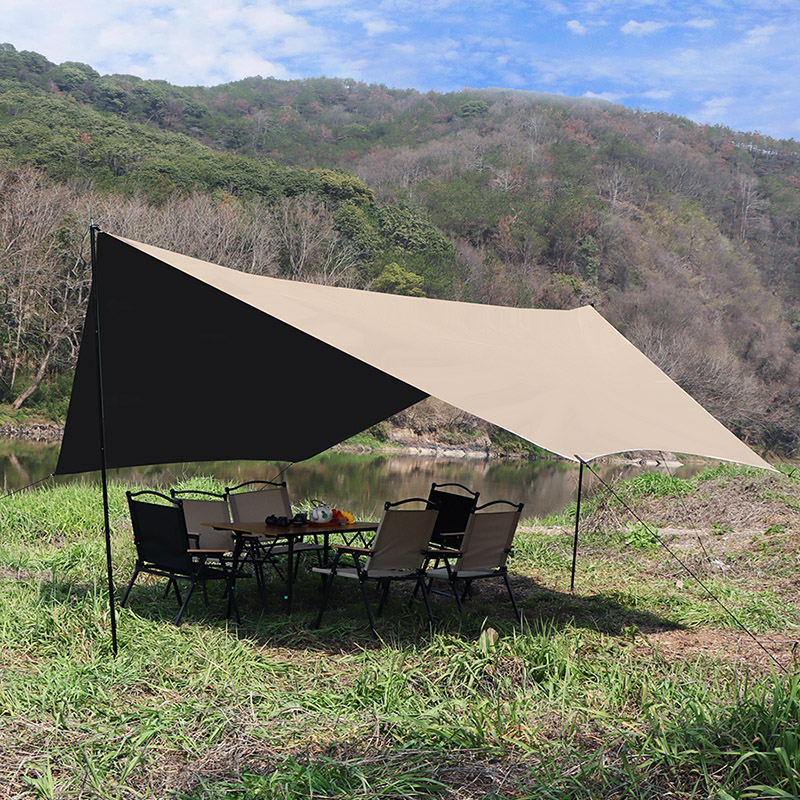 黑胶天幕帐篷户外露营装备野营遮阳棚野餐桌椅防晒篷布方蝶形银胶