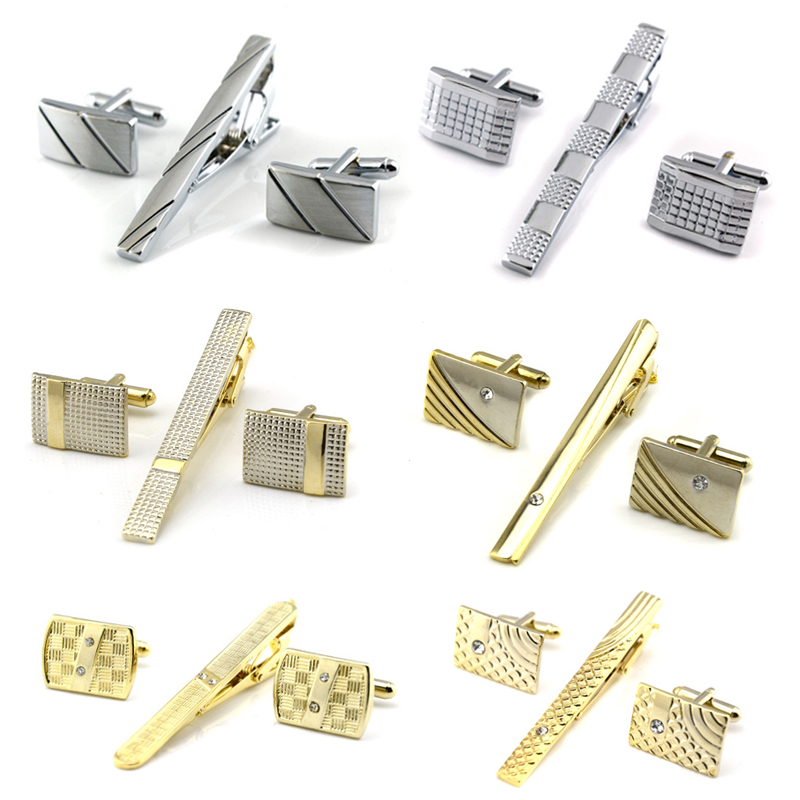 Gold Tie Clip and Cufflink Set For Men Classic Meter Tie Cli