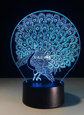 3D Peacock Lamp Home Decoration Atmosphere Lava Lamp 7 Color
