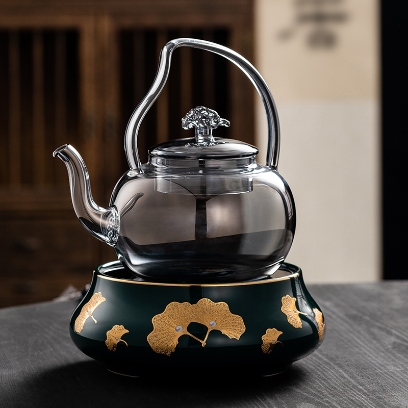 新品全玻璃提梁烧水壶加厚耐热煮C水壶茶具养生泡茶黑晶炉煮茶器