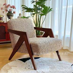 单人布艺沙发椅实木美式单人椅客厅阳台复古椅子轻奢法式休闲椅