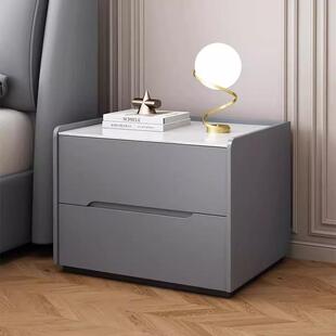 全实木烤漆岩板床头柜简约现代储物柜卧室收纳柜免安装落地床边柜