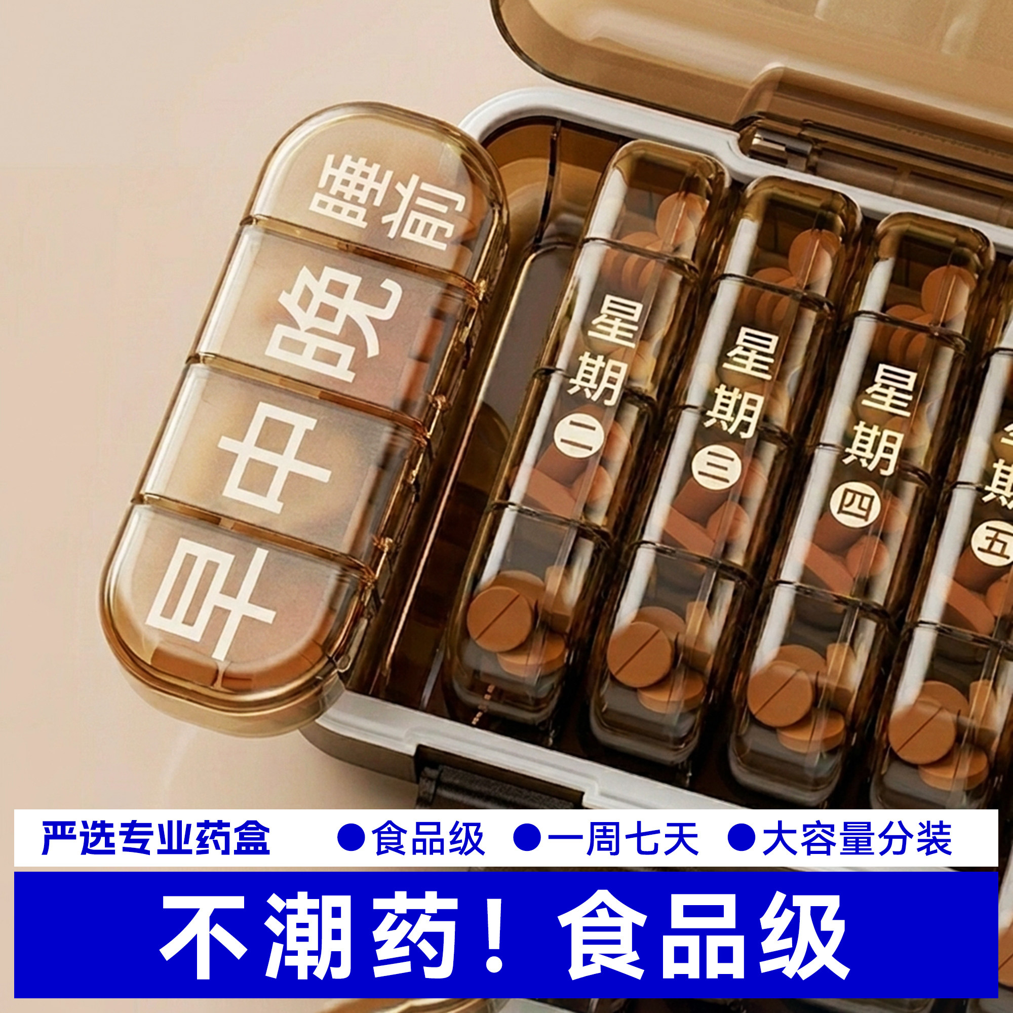 日本药盒医用型食品级药品分装盒老年人分药盒新型药片丸密封避光