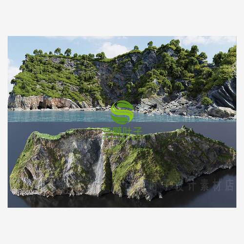 blender影视级海滩巨型悬崖岩石3D模型 PBR贴图 场景道具素材4218