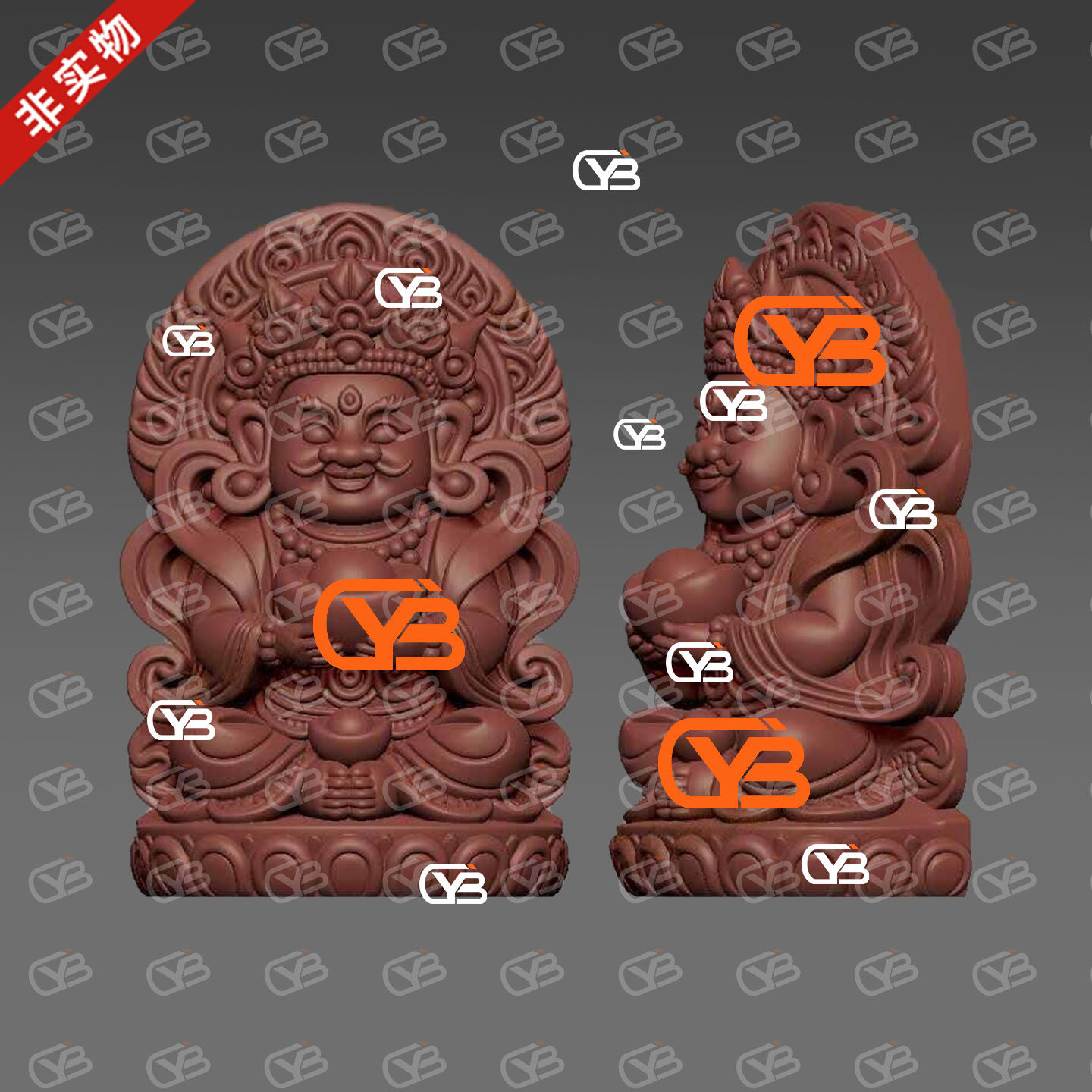 Q版黄财神藏传财神3D打印模型手持元宝莲花座玉石木雕雕刻STL素材