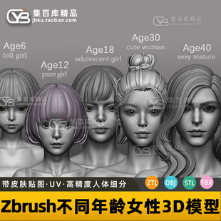 zbrush不同年龄组亚洲东方写实可爱女性人体角色高精度细分3D模型