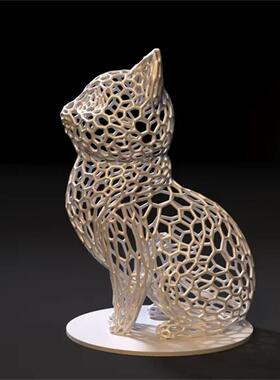 沃罗诺伊猫Voronoi镂空猫猫 fdm打印3d打印模型图纸stl文件素材