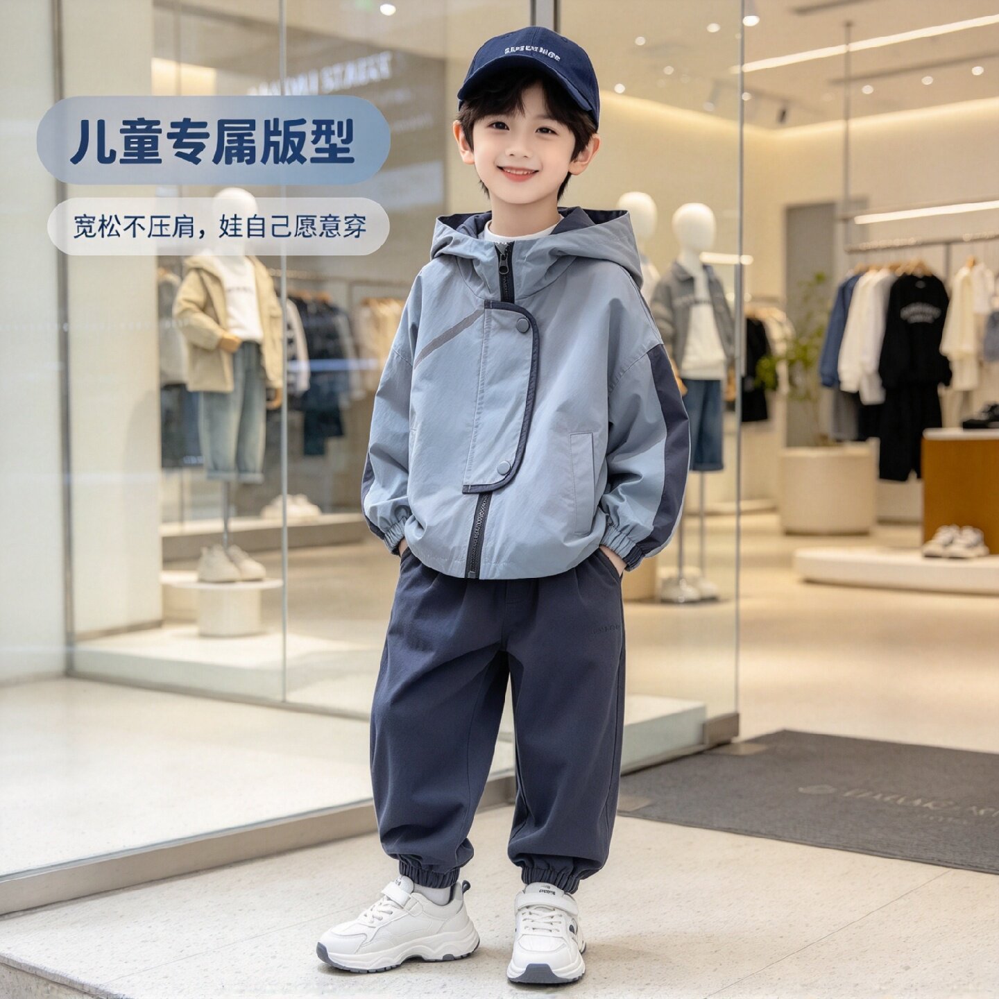 男童秋季新款连帽冲锋衣外套儿童