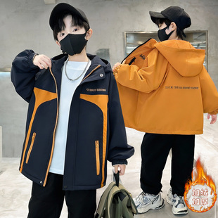 男童加绒夹棉外套春秋季2026新款男孩棉服加厚冲锋衣儿童冬装棉袄