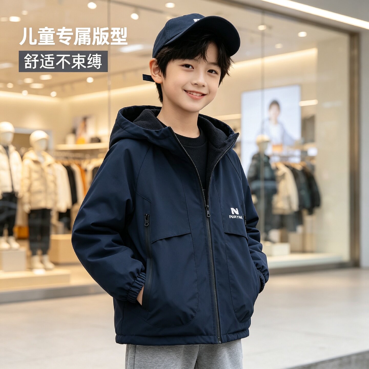 男童双面穿加绒春秋外套