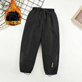 男童冲锋裤户外软壳裤儿童加绒裤子秋冬季防风防水中大童2026款