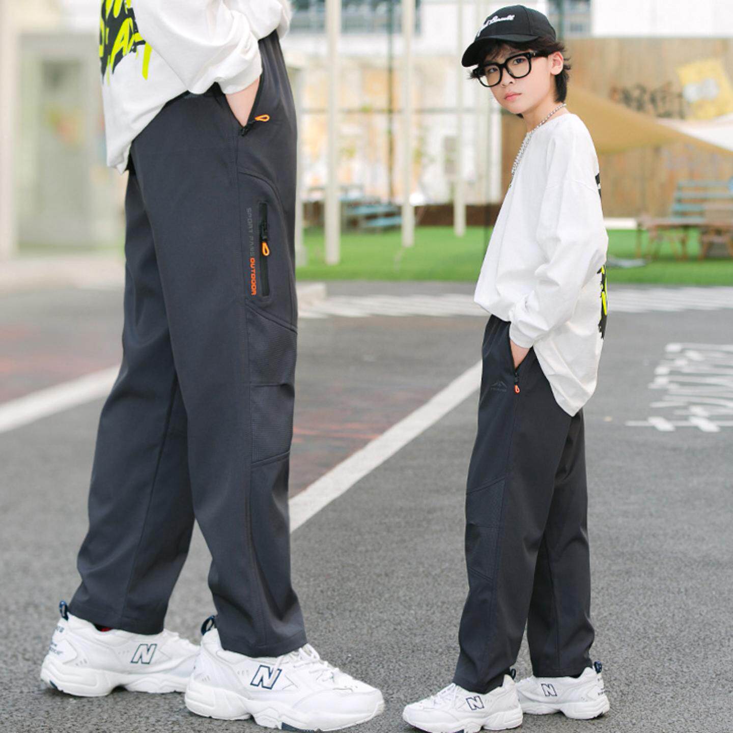 男童冲锋裤儿童户外运动裤春秋薄绒裤童装软壳裤宽松青少年登山裤