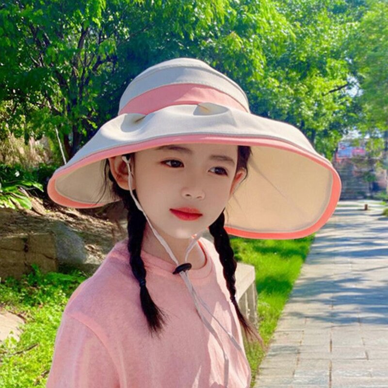 女童防晒帽子夏季遮阳女孩宝宝空顶大帽檐防紫外线儿童防晒遮阳帽