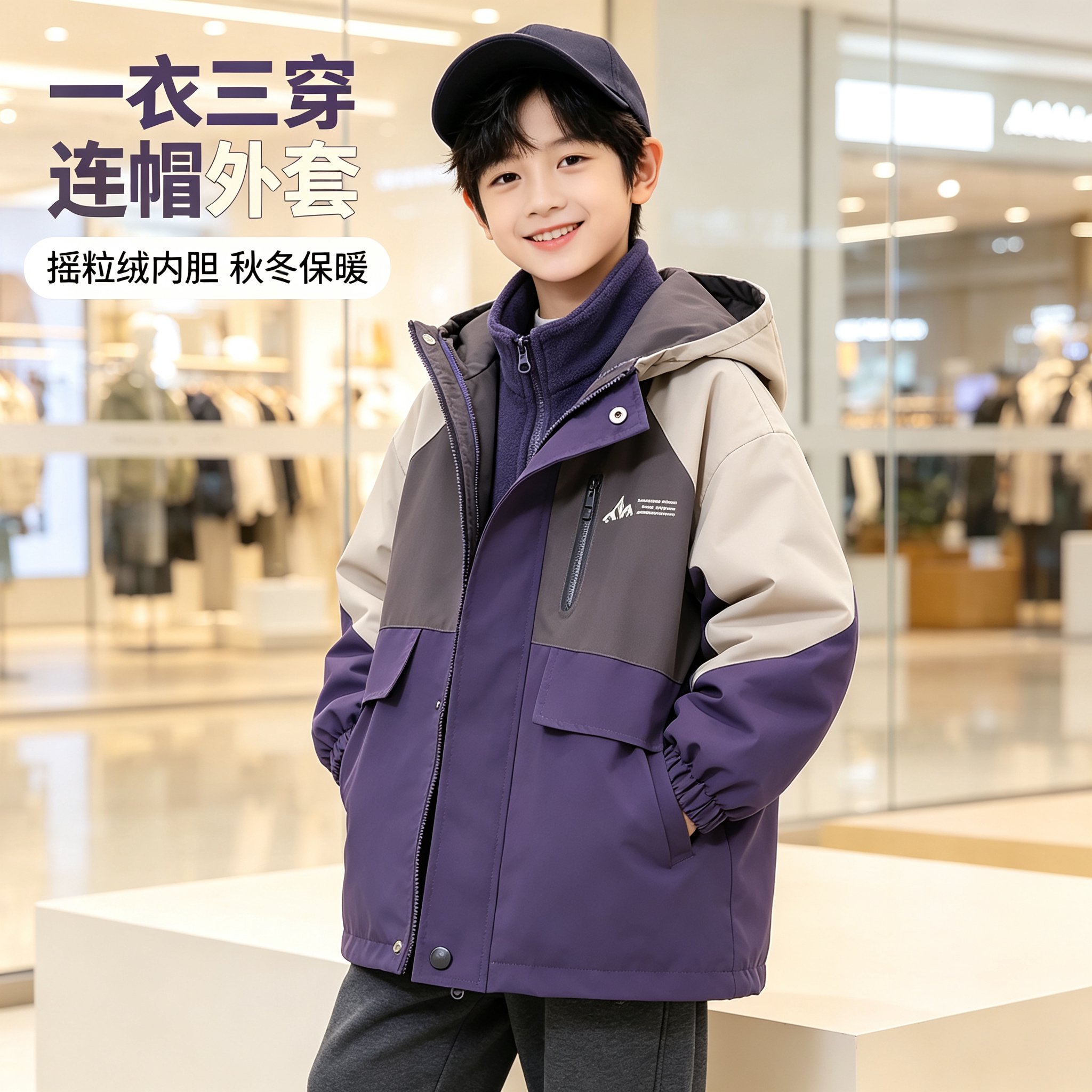儿童三合一可拆卸冲锋衣两件套冬