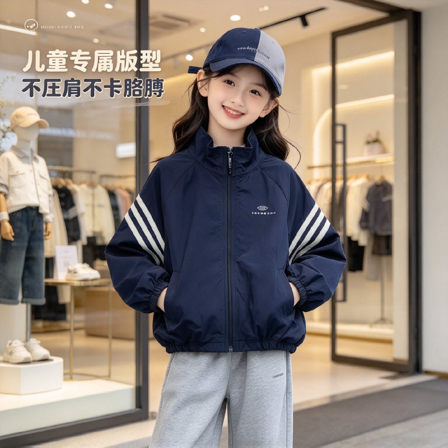 男女童春秋休闲运动冲锋衣外套