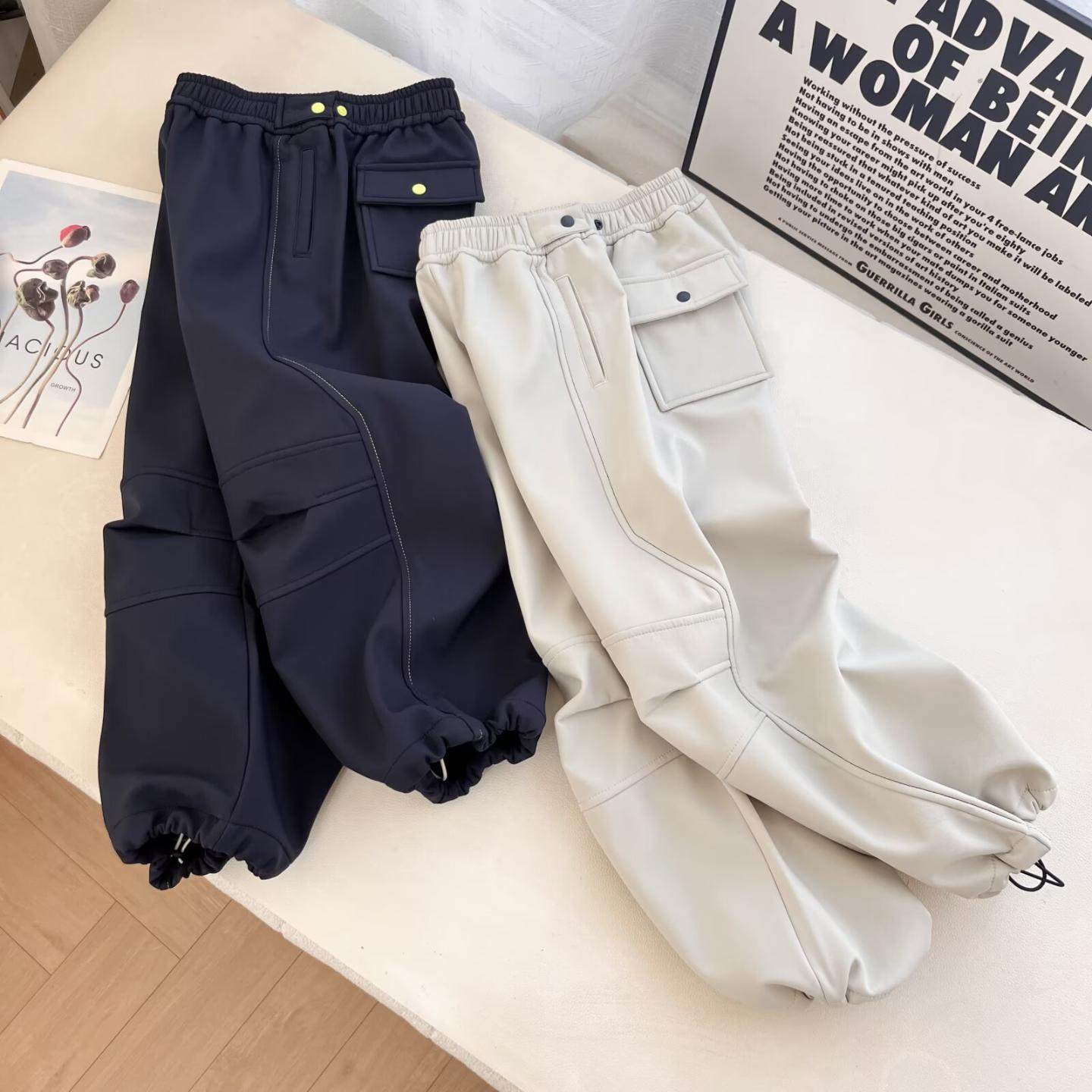 抗风款!保暖~男女童春秋加厚软壳耐磨户外冲锋裤亲子工装加绒长裤