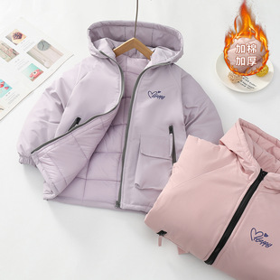 女童户外冲锋衣春秋冬2026新款儿童夹棉外套中大童连帽上衣冬季潮