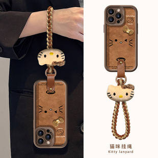 蝴蝶结Kitty适用苹果16手机壳iPhone15promax哈喽13pro凯蒂猫14plus美拉德Hello秋冬12英伦11款 xr带挂绳 x新款
