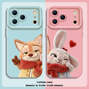 尼克朱迪手机壳适用苹果17ProMax可爱仿毛绒iPhone16疯狂动物城2情侣款14狐狸和兔子15警官air周边13一对全包