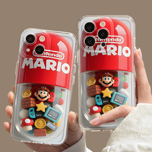 胶囊马里奥手机壳苹果16卡通iPhone13promax华为pura70小米15软壳14防摔12适用mate60创意11马立奥40周边外壳