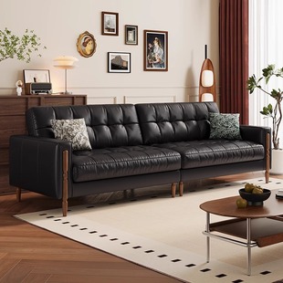 法式中古兰德克纳沙发油蜡皮实木三人沙发客厅家用小户型直排沙发