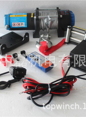 厂家生产电动绞盘4000lb防水强劲便携越野钢丝绳遥控型