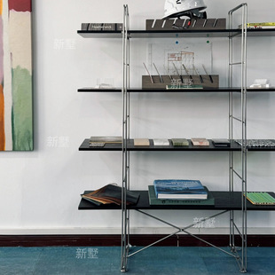 中古书架置物架不锈钢收纳架客厅墙边落地式摆件多层板展示陈列架
